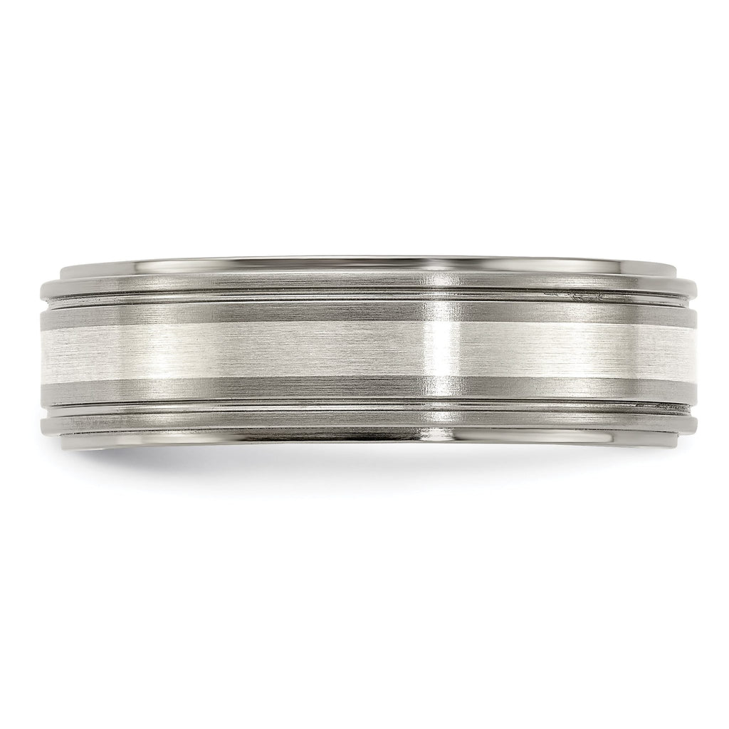 Edward Mirell Titanium Brushed&Polished w/Sterling Silver 7mm Band