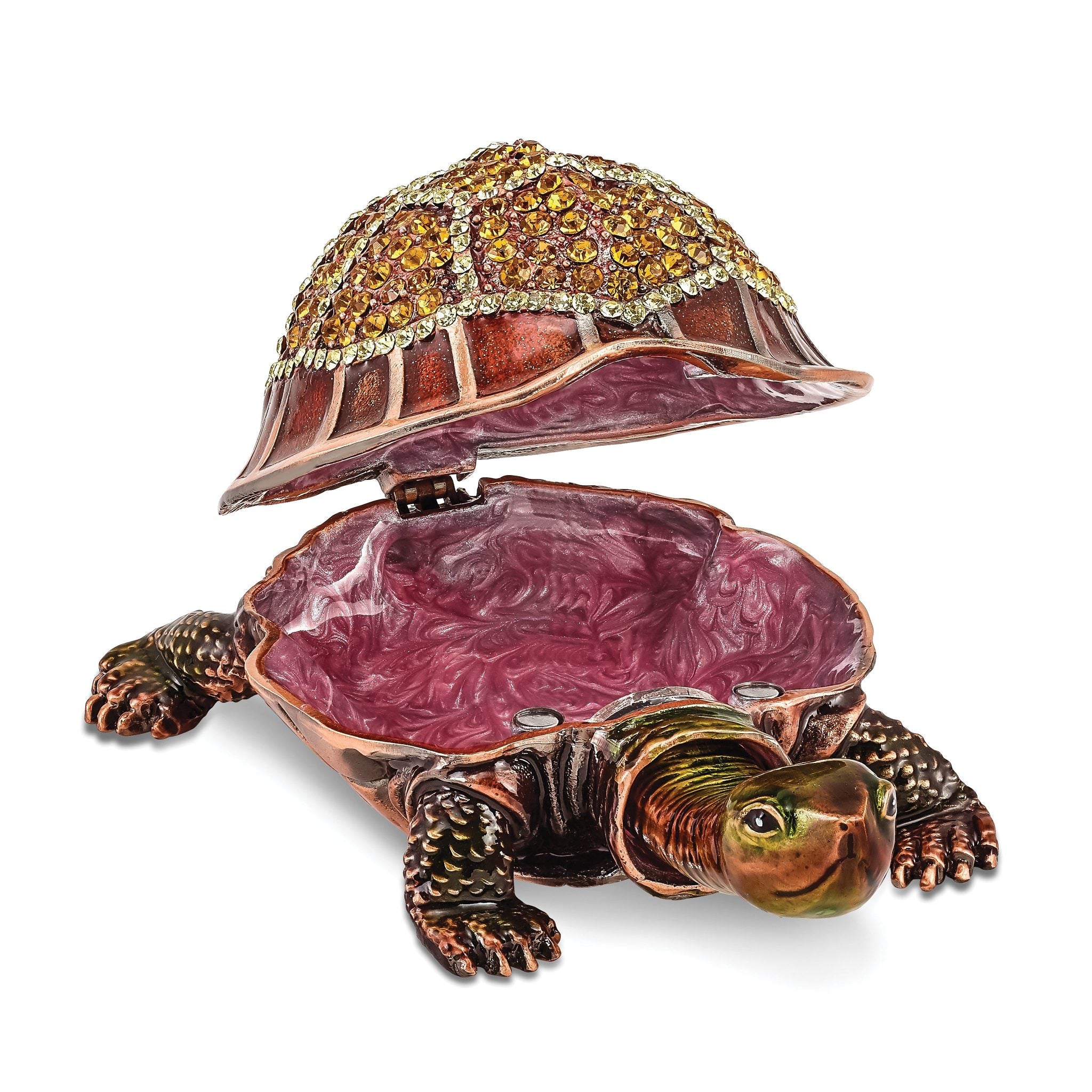 Luxury Giftware by Jere Pewter Bejeweled Crystals Rose-tone Enameled RHODA Tortoise With Moving Head Trinket Box with Matching 18 Inch Necklace Secondary image