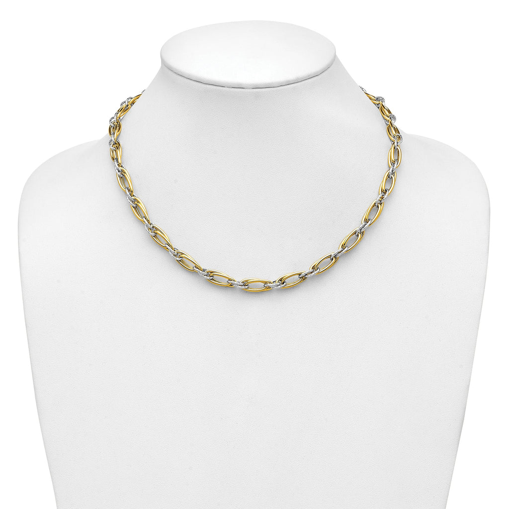 14K Two-tone Polished and Textured Fancy Link Necklace