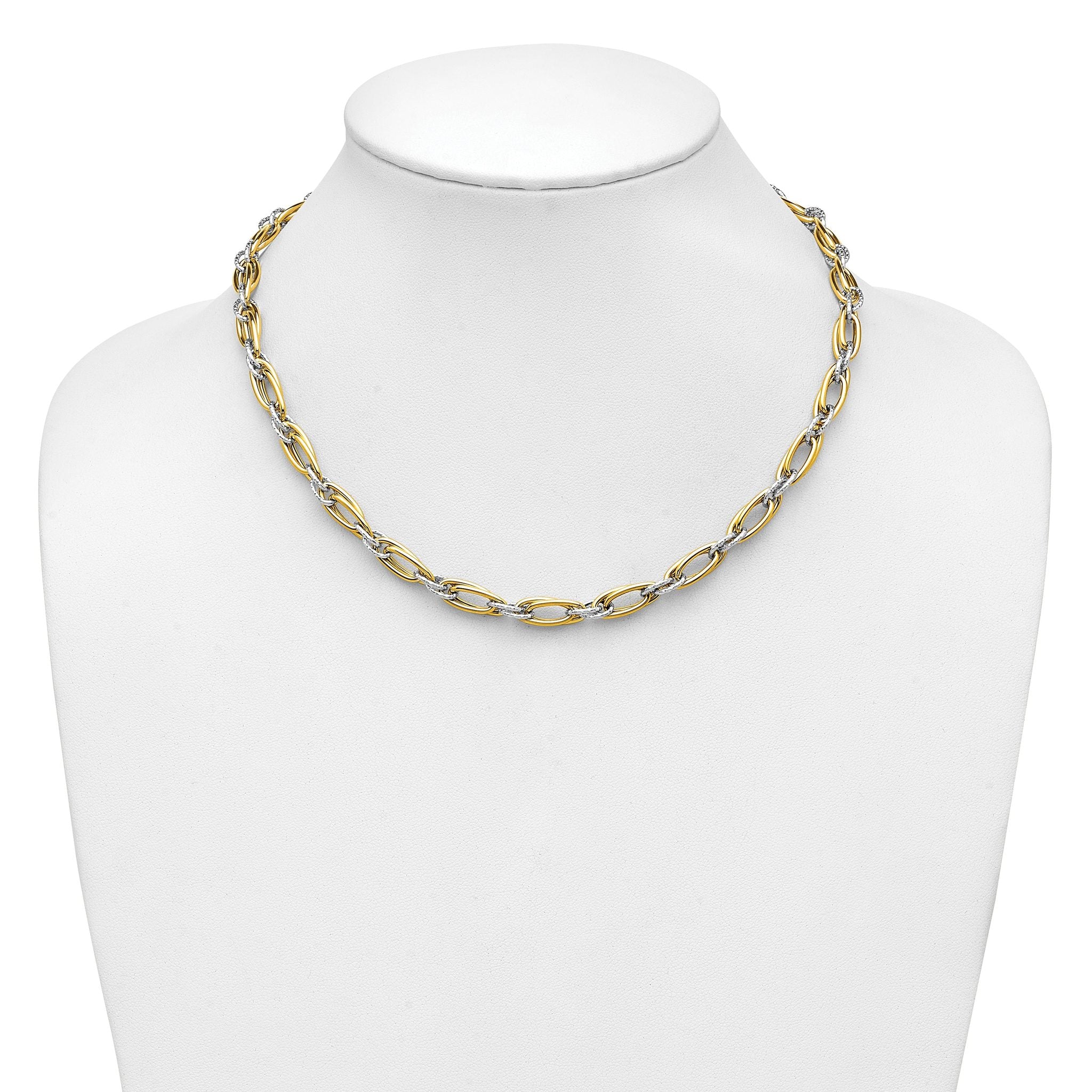 14K Two-tone Polished and Textured Fancy Link Necklace