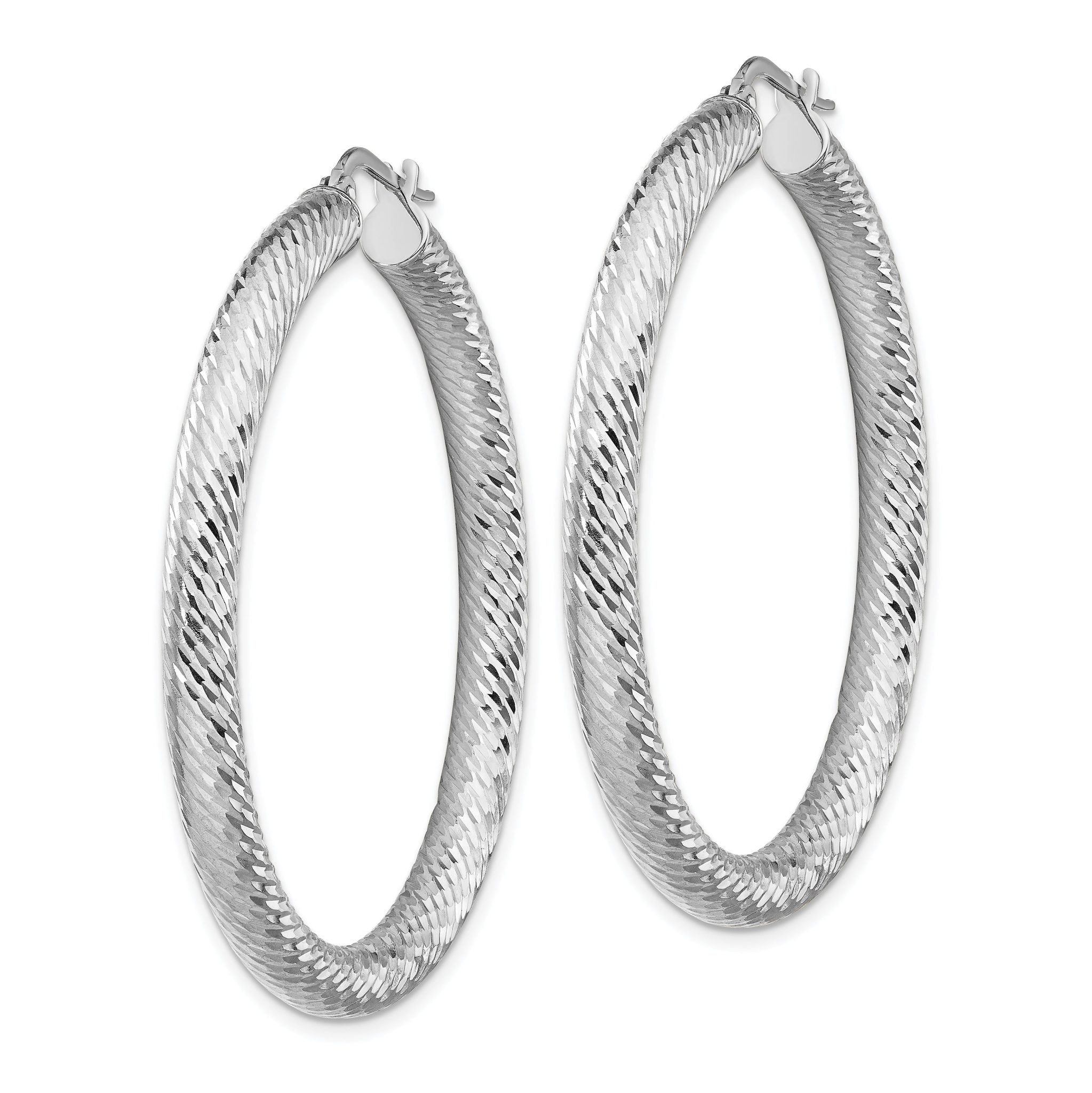 14k 4x35mm White Gold Diamond-cut Round Hoop Earrings Secondary image