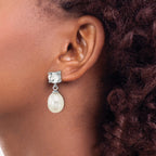 Sterling Silver Rhodium-plated 7-10mm White Teardrop Freshwater Cultured Pearl and 2.64WT White Topaz Post Dangle Earrings