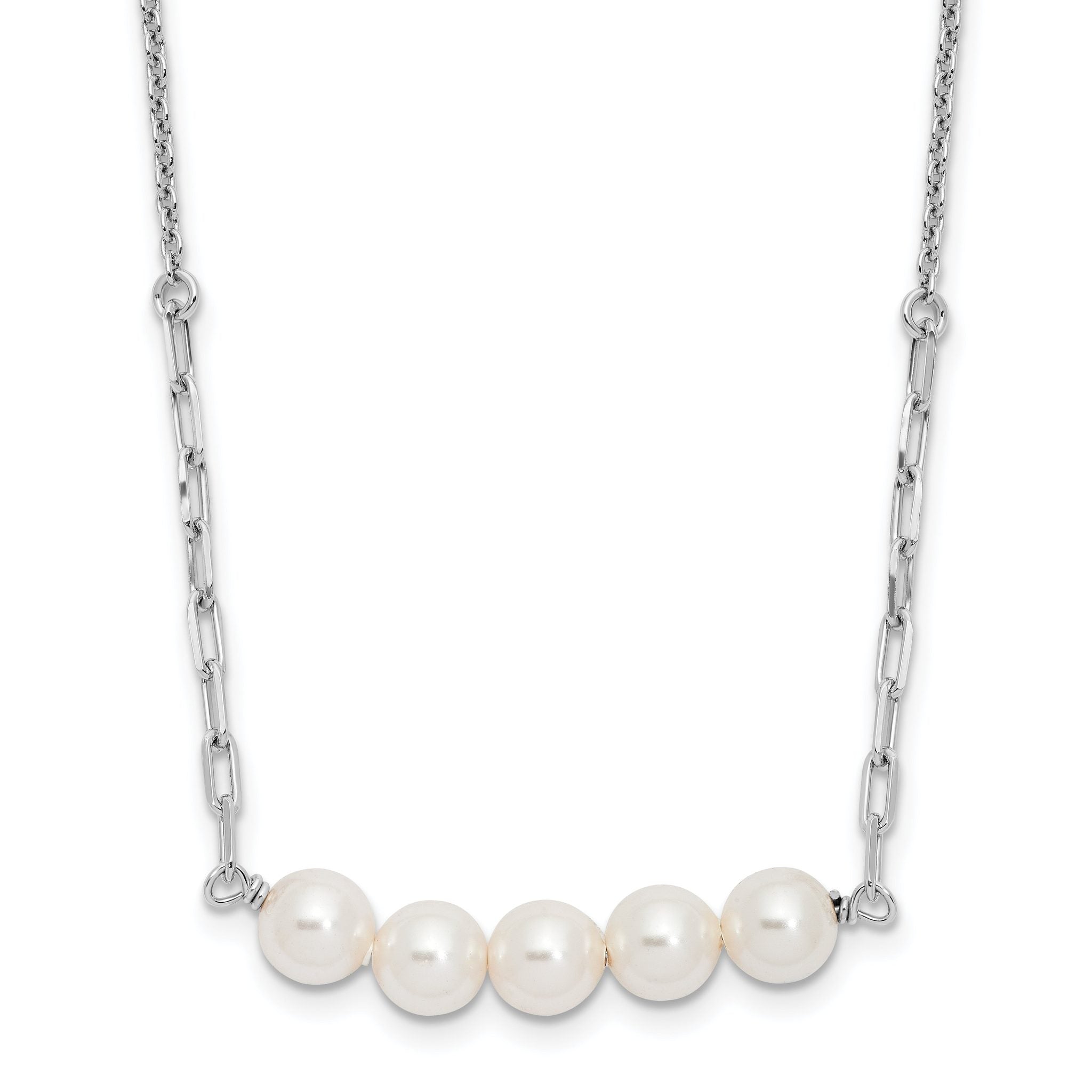 Sterling Silver Rhodium-plated Glass Pearl 16in w/2 in ext Necklace Main image