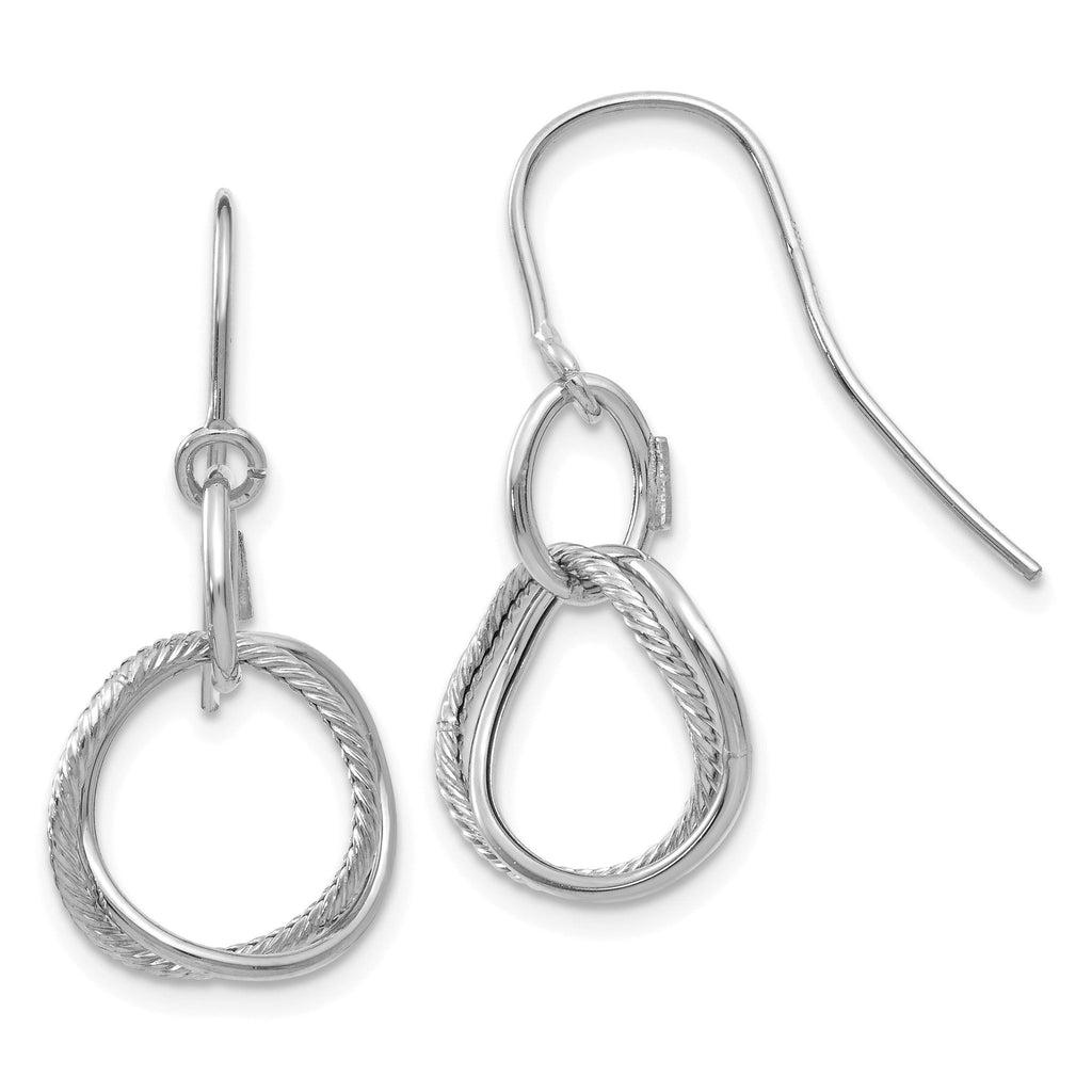 14K White Gold Twisted Circle Drop Earrings with Textured Design