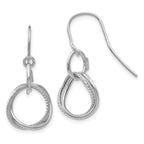 14K White Gold Twisted Circle Drop Earrings with Textured Design