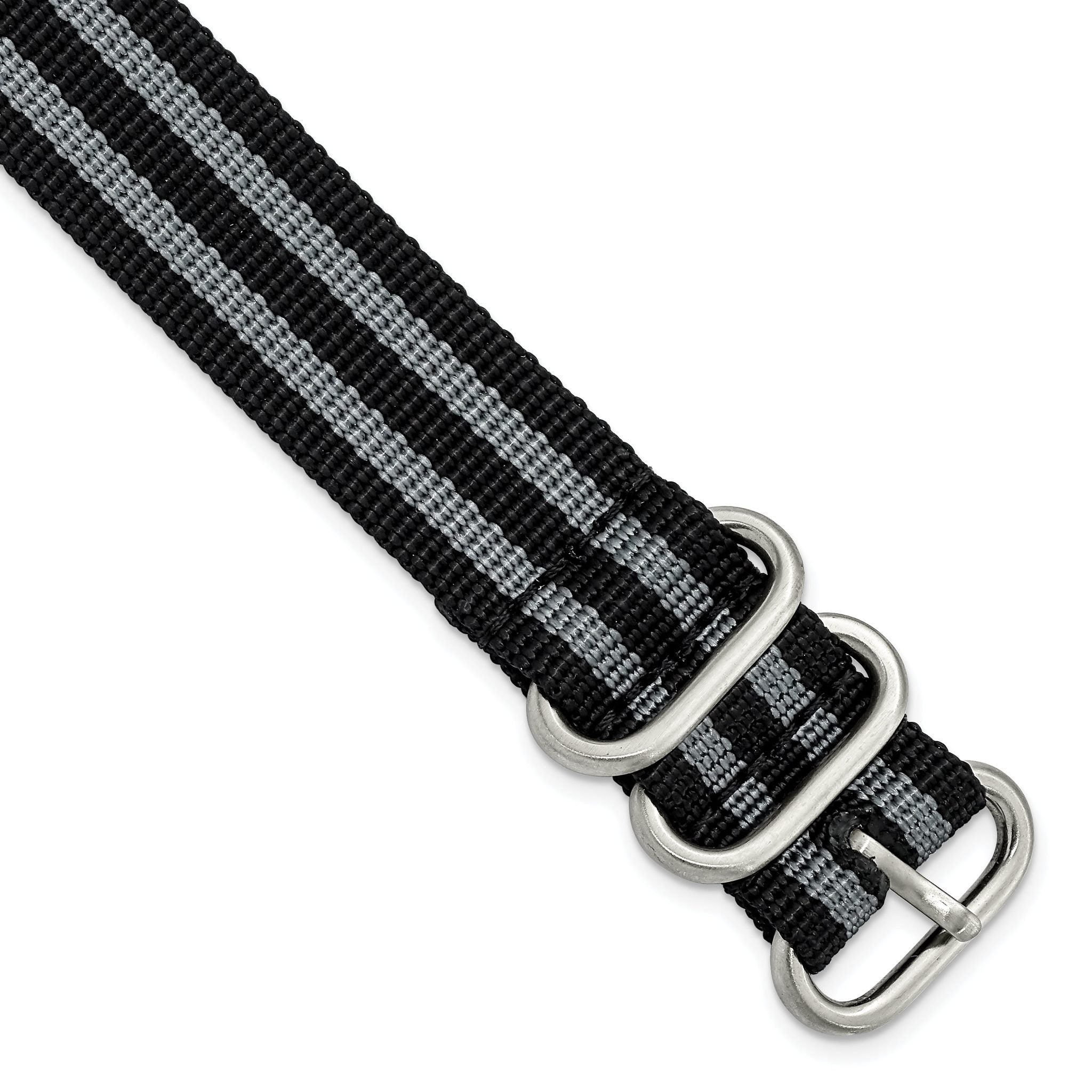 Military Ballistic Watch Band in Black & Grey Striped Nylon, 22mm Main image
