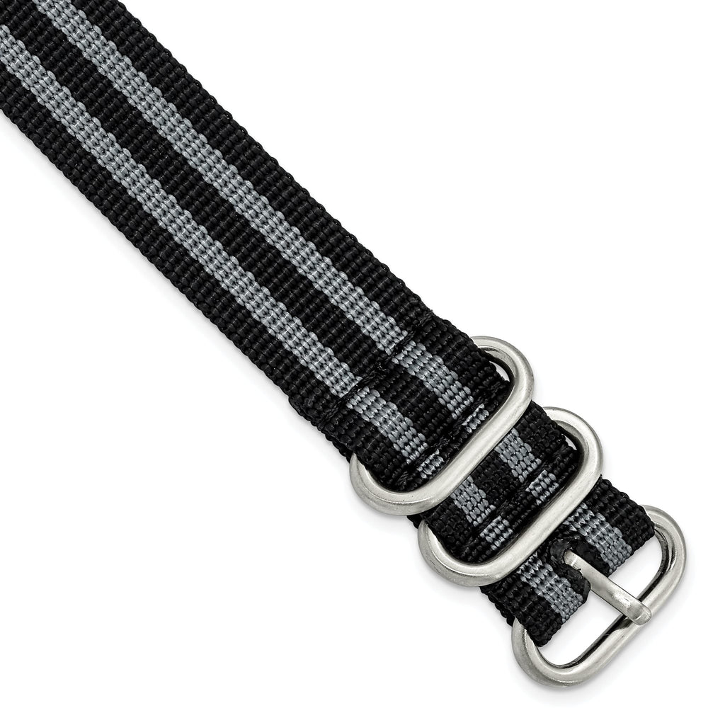 Military Ballistic Watch Band in Black & Grey Striped Nylon, 22mm