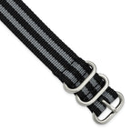 Military Ballistic Watch Band in Black & Grey Striped Nylon, 22mm
