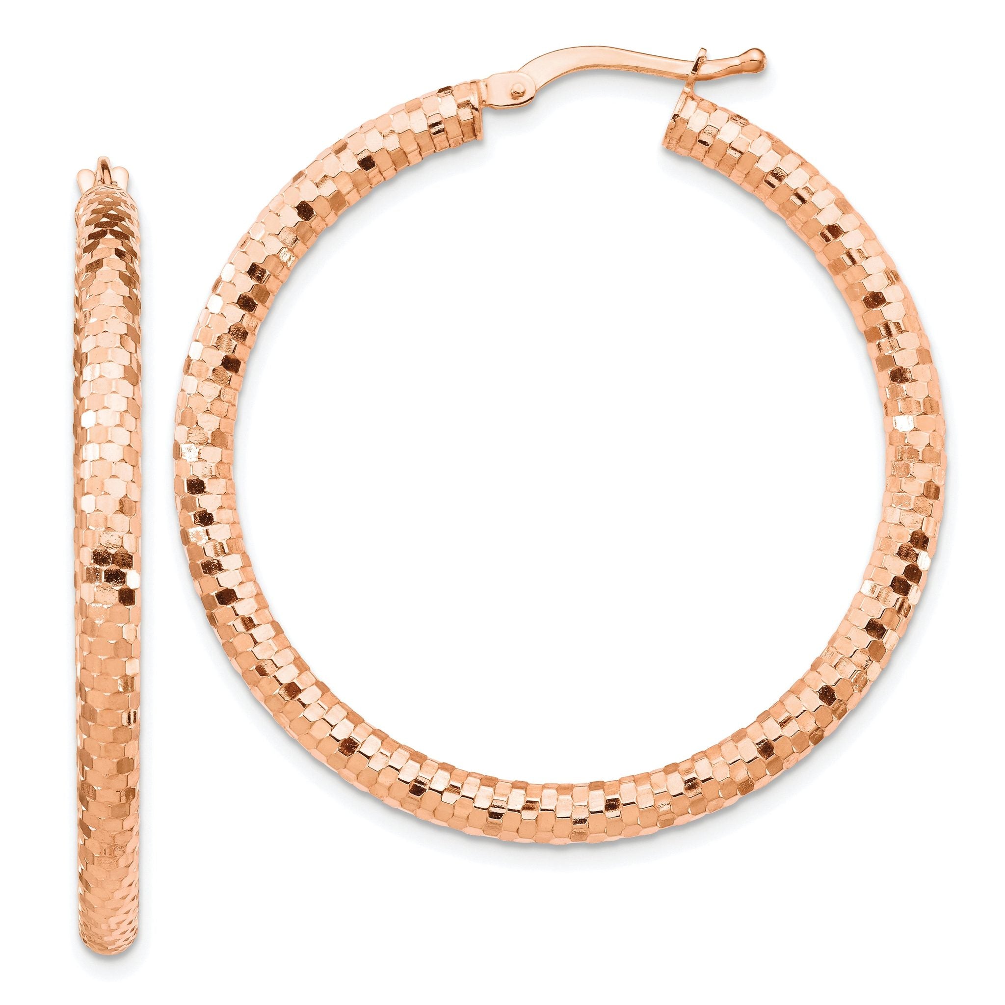 14k Rose Gold 3x38mm Diamond-cut Hoop Earrings Main image