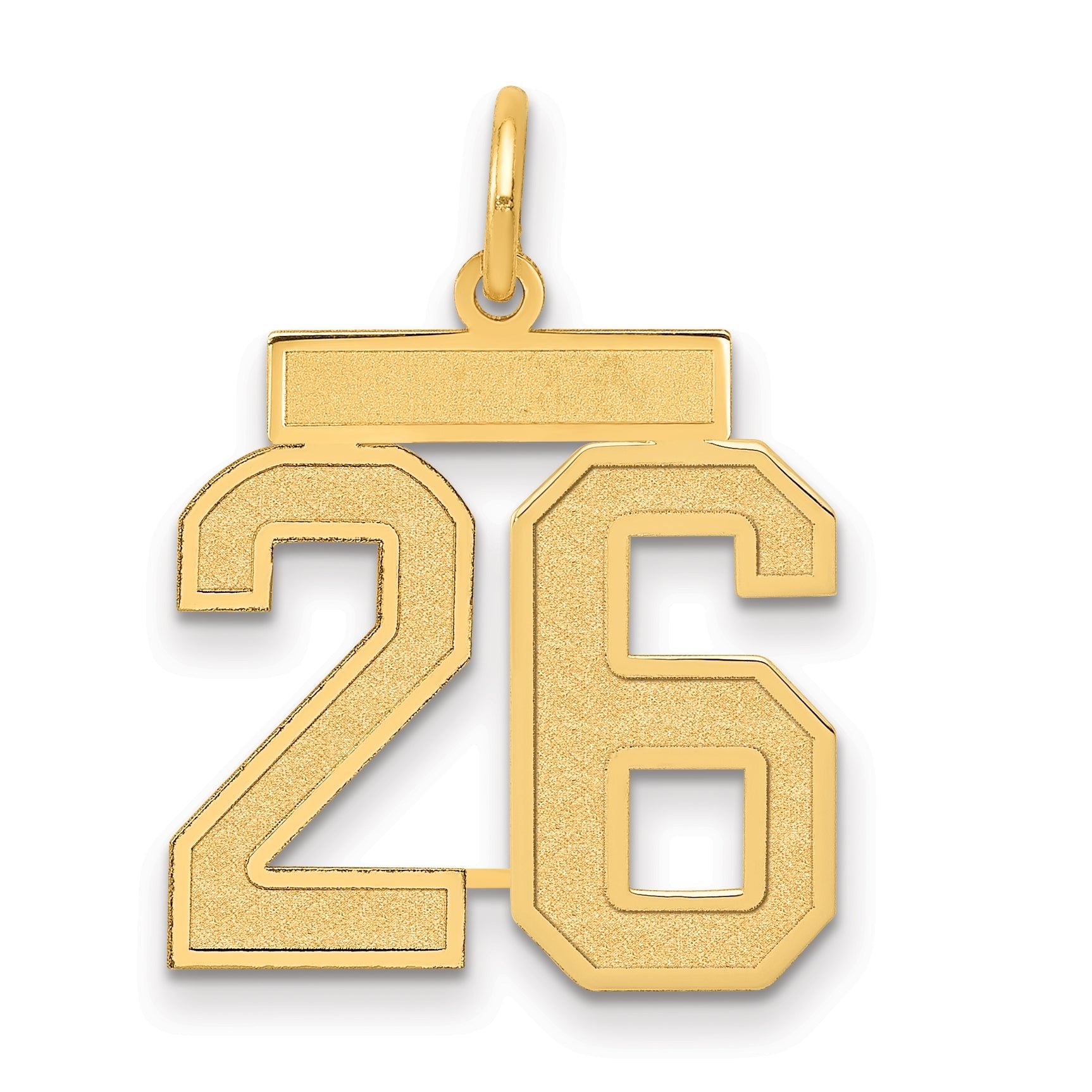14K Gold Satin Number 26 Charm with Brushed Finish  Medium