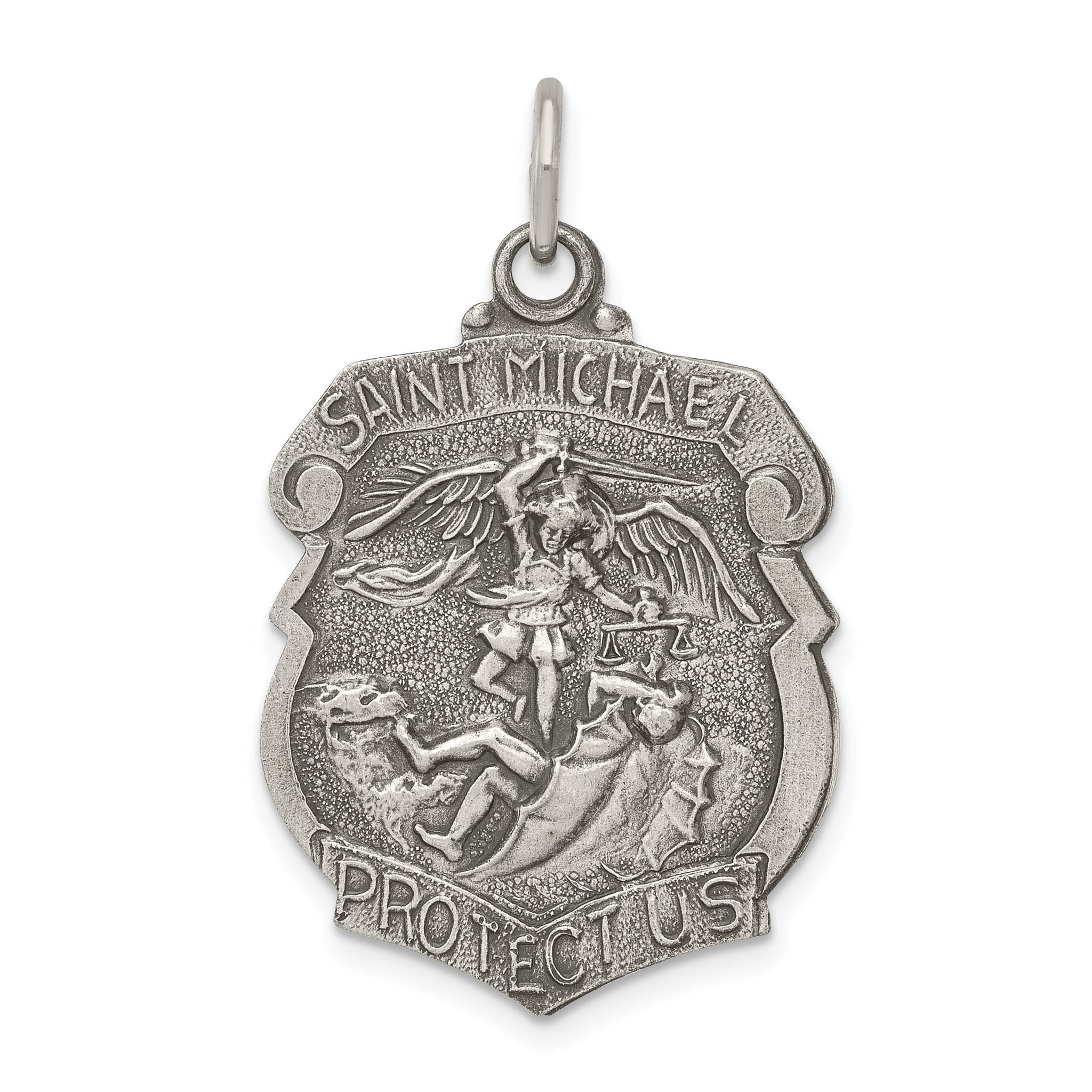 Sterling Silver Antiqued St. Michael Badge Medal Pendant Main image