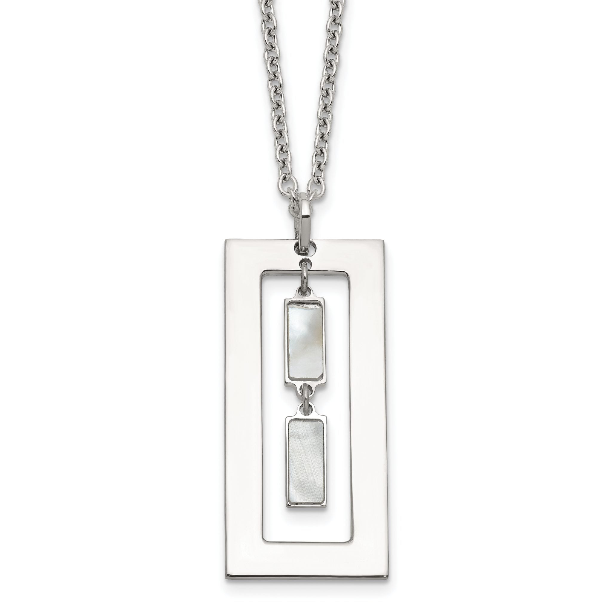 Sterling Silver Open Rectangle with Mother of Pearl Dangles 18.25 inch Necklace Main image