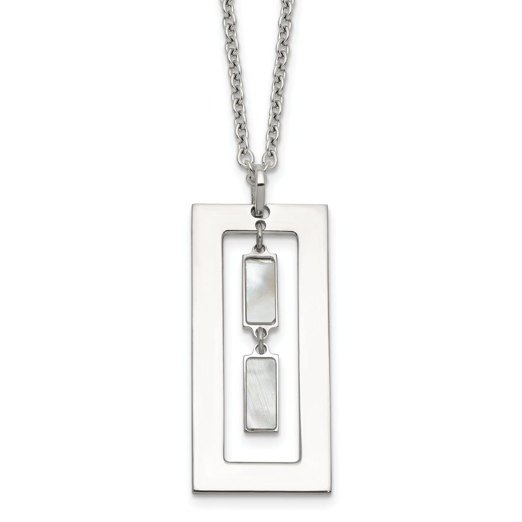 Sterling Silver Open Rectangle with Mother of Pearl Dangles 18.25 inch Necklace