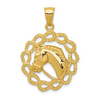 14K Gold Men's Horse Head in Horseshoe Pendant with Polished Finish