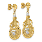 14K TT Polished/Dia-cut Fancy Teardrop Dangle Post Earrings