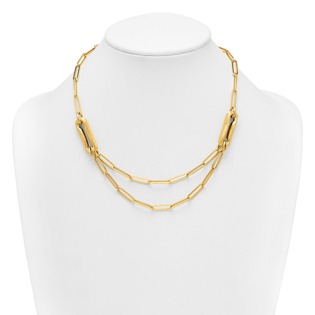 14k Polished And Brushed Double Layer Paperclip Link 18.25 inch Necklace