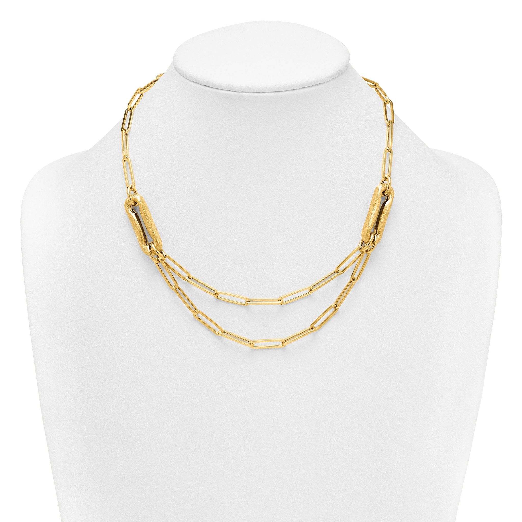 14k Polished And Brushed Double Layer Paperclip Link 18.25 inch Necklace