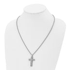 Chisel Stainless Steel Polished and Laser Cut Moveable Cross Pendant on a 22 inch Rope Chain Necklace