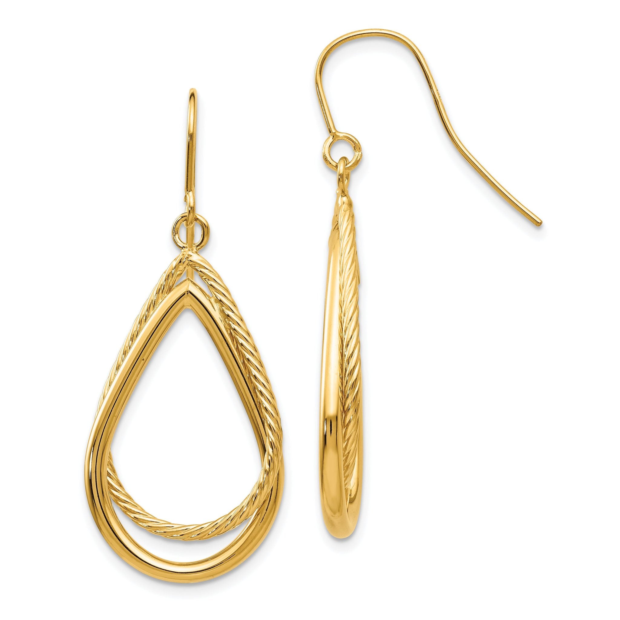 14K Polished and Textured Teardrop Shepherd Hook Earrings Main image