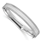 Sterling Silver Polished & Textured Baguette Glitter Hinged Bangle Bracelet for Women