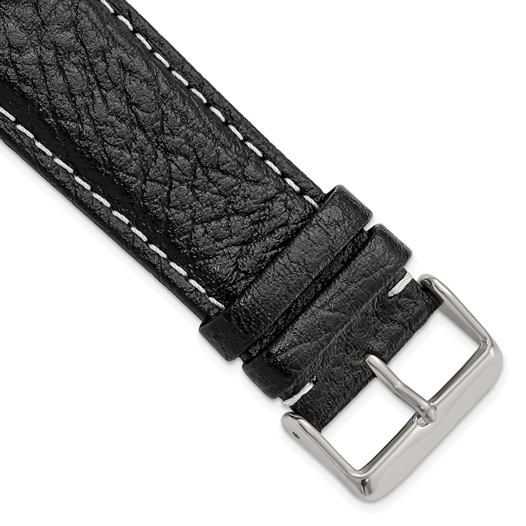 Sport Watch Band in Black Leather with White Stitching, 26mm