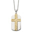 Chisel Stainless Steel Polished Yellow IP-plated 2 Piece Cut Out Stripes Cross Dog Tag on a 24 inch Cable Chain Necklace