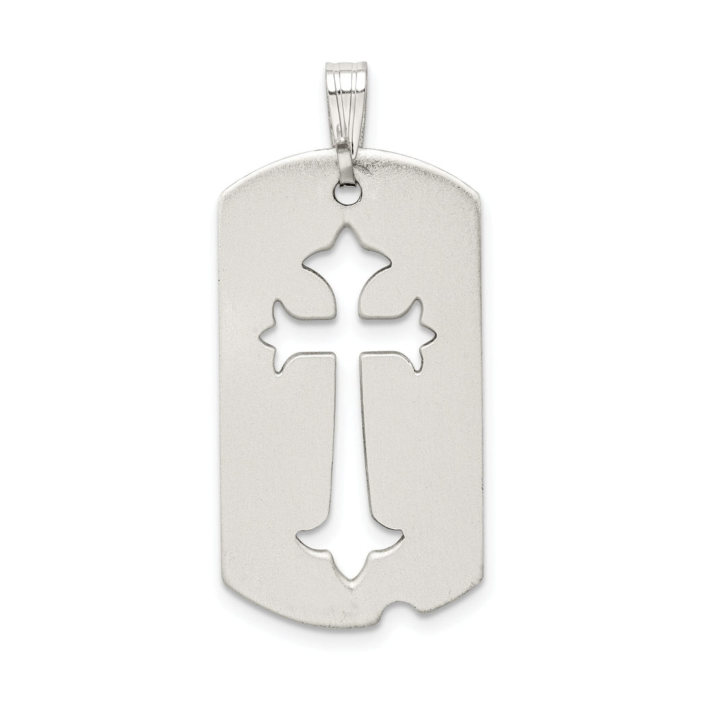 Sterling Silver 925 Cross Dog Tag Pendant Polished Unisex Design