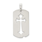 Sterling Silver 925 Cross Dog Tag Pendant Polished Unisex Design