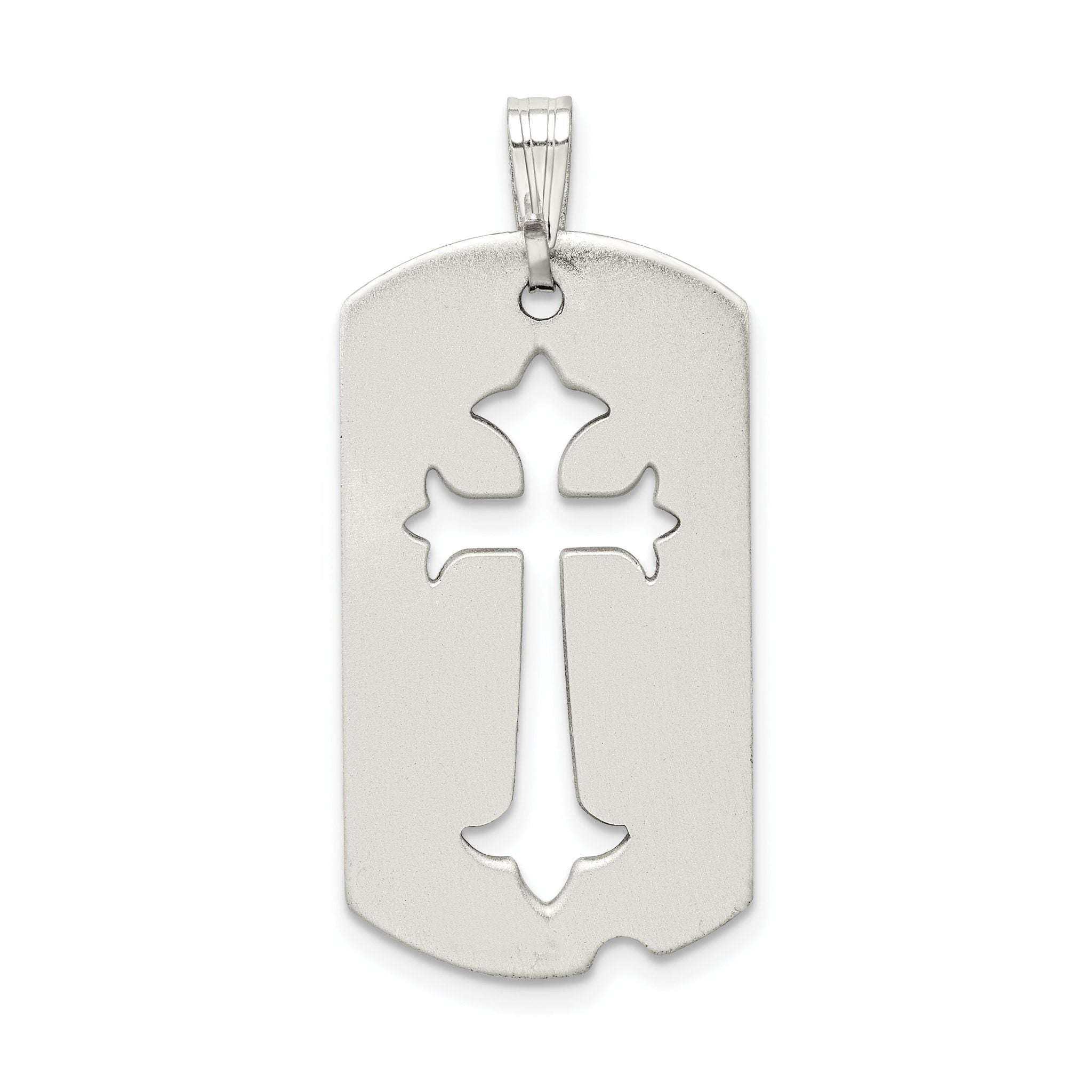 Sterling Silver 925 Cross Dog Tag Pendant Polished Unisex Design