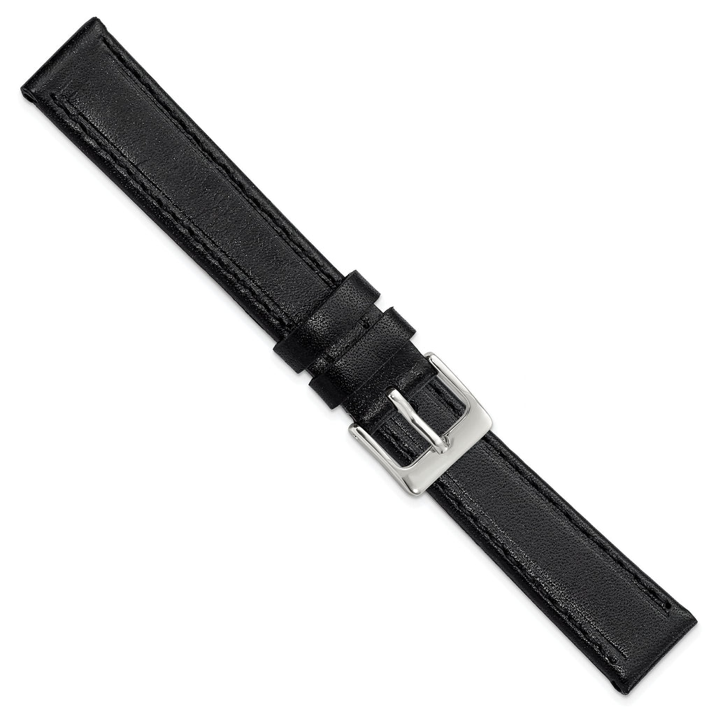 Genuine Calf Leather Watch Band in Black, 19mm