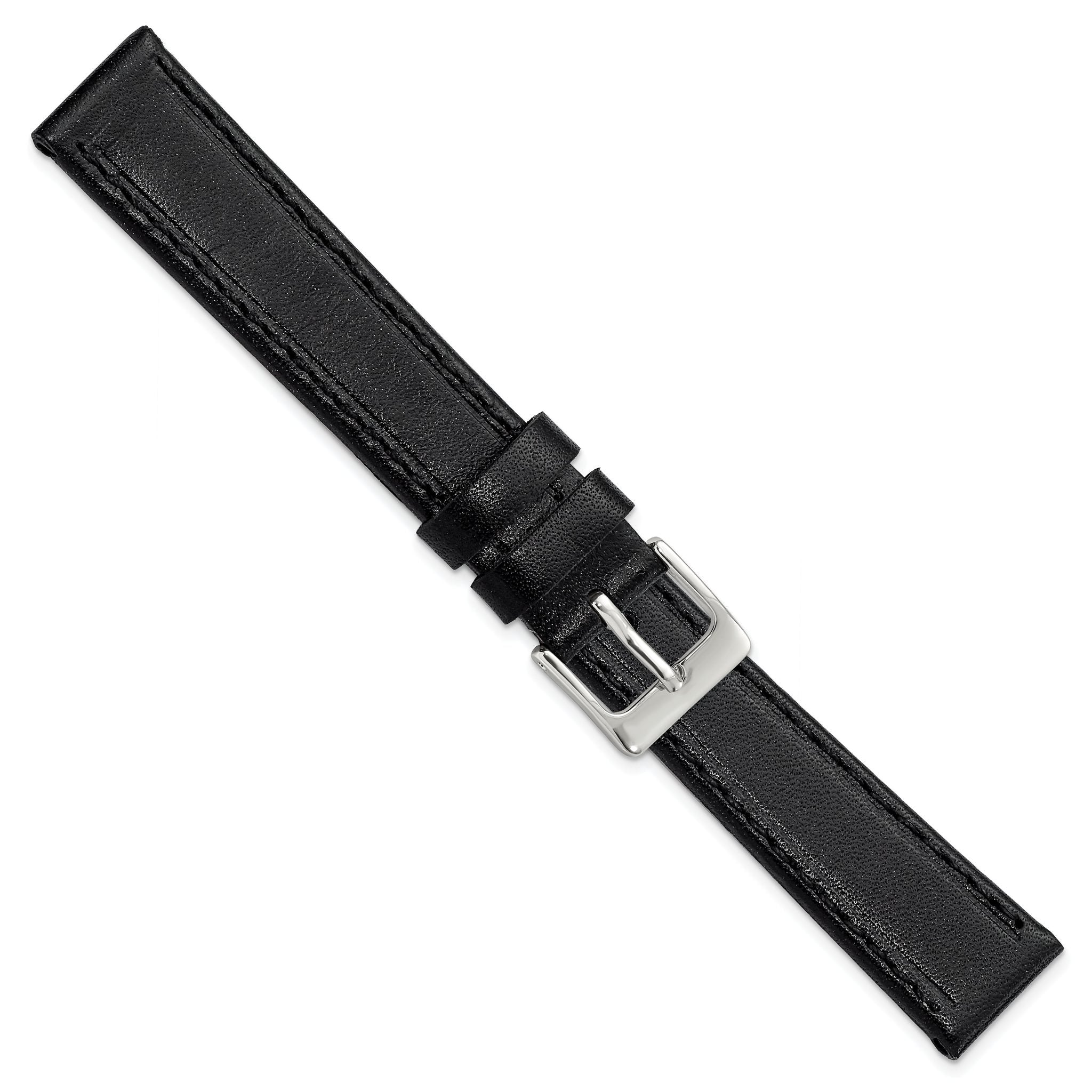 Genuine Calf Leather Watch Band in Black, 19mm