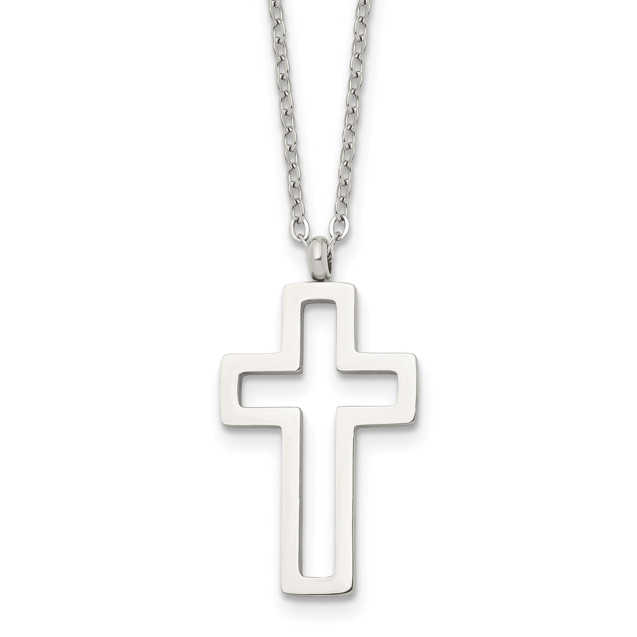 Cut-Out Cross Pendant Necklace in Stainless Steel