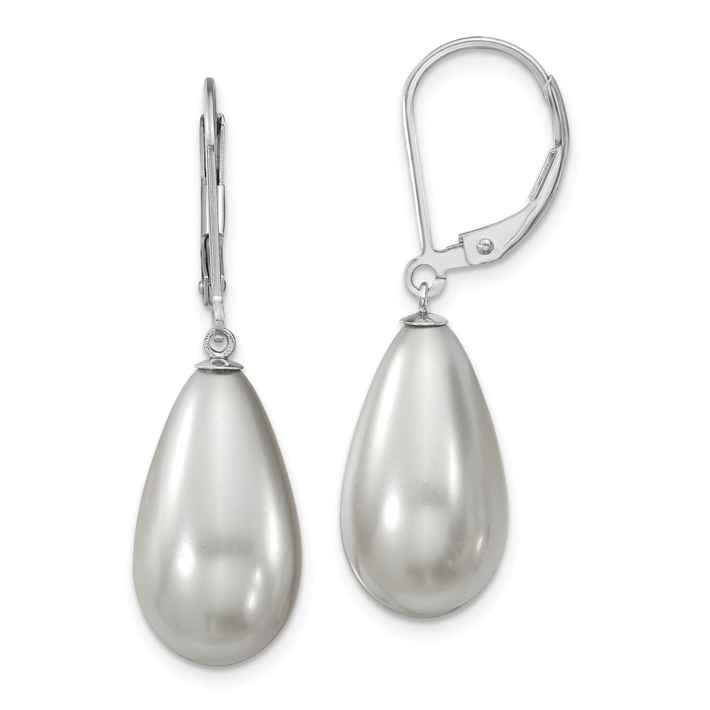 Majestik 925 Sterling Silver Rhodium-Plated Teardrop Shell Pearl Dangle Earrings