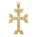 14K Gold Diamond-Cut Fancy Cross Pendant with Polished Finish
