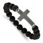 Stainless Steel Antiqued Gun Metal IP-plated Cross 10.5mm Lava Stone Beaded Stretch Bracelet for Men