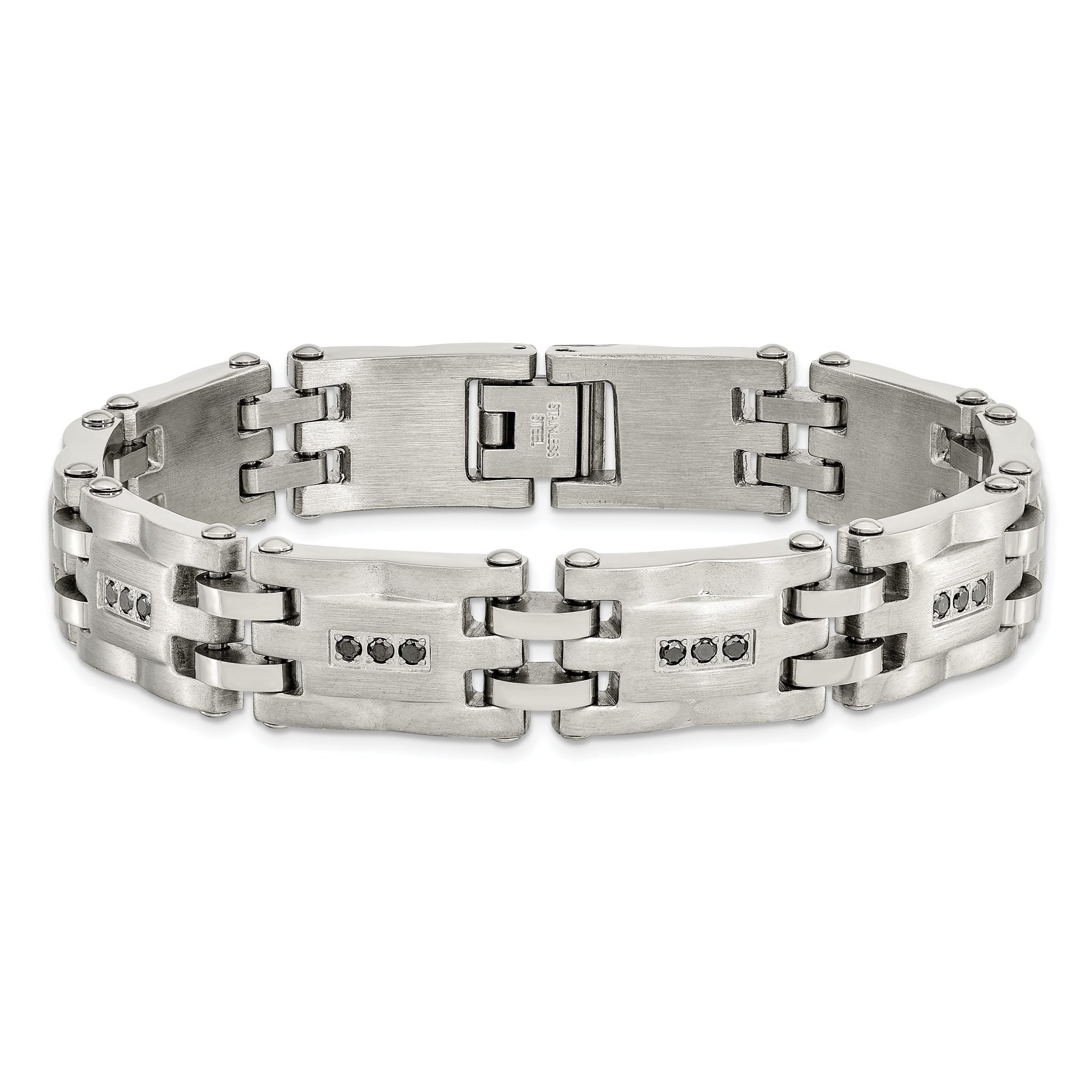 Stainless Steel Brushed and Polished with 3/4 carat Diamond Bracelet for Men