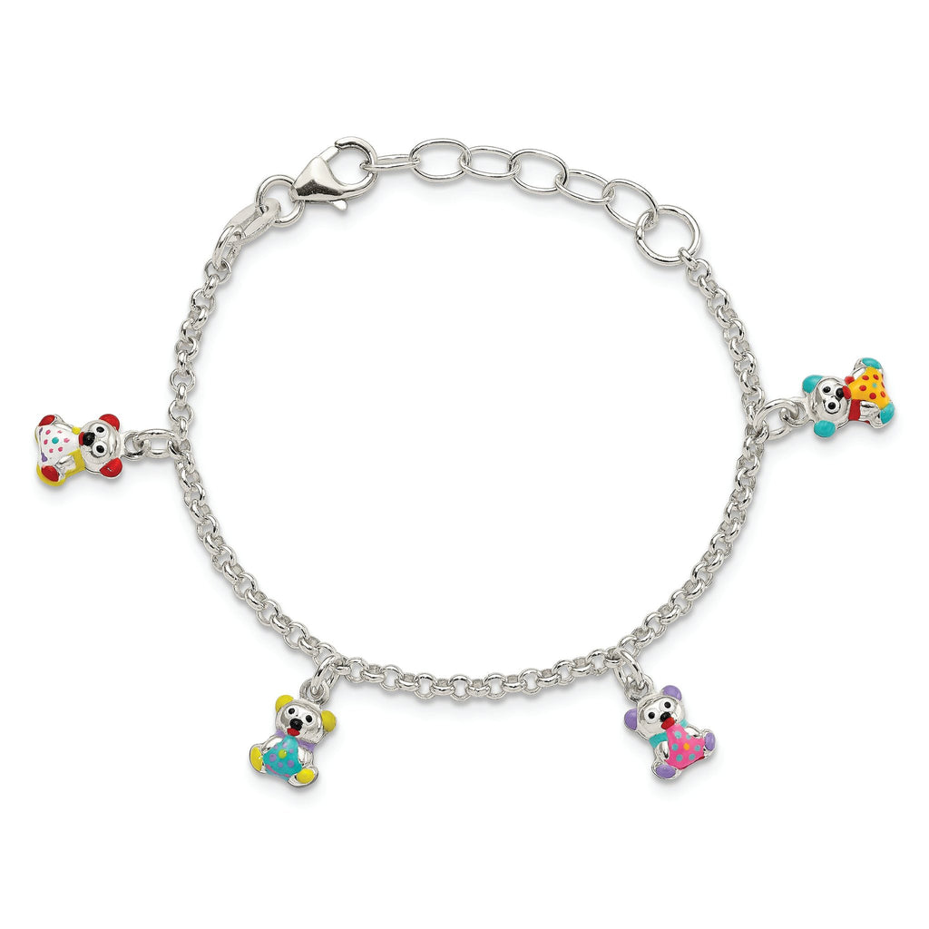 Sterling Silver Multi-color Enameled Bears With  1in ext Children's Bracelet