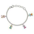Sterling Silver Multi-color Enameled Bears With  1in ext Children's Bracelet