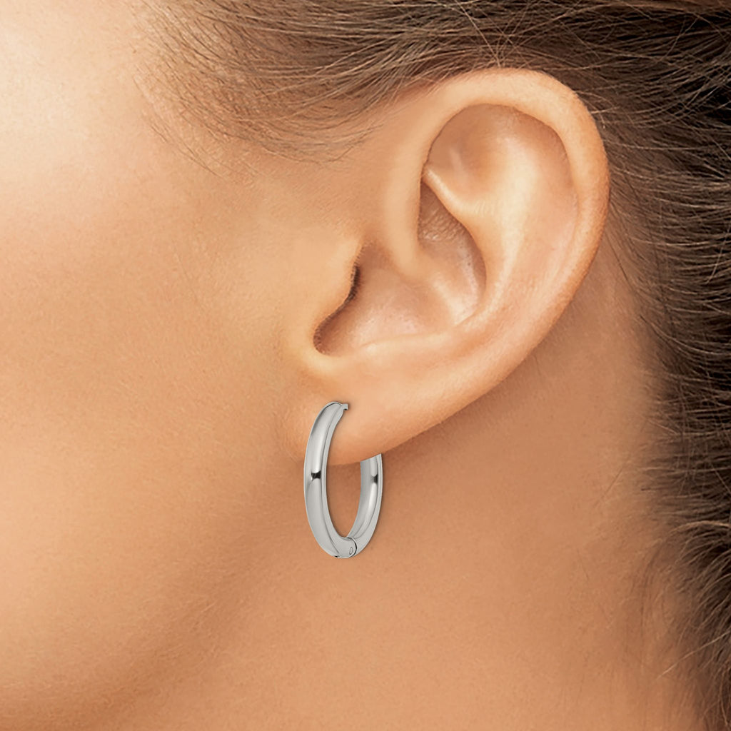 Stainless Steel Polished Hinged Huggie Hoop Earrings for Women