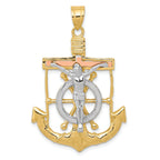 14K Tri-Color Gold Mariner's Cross Pendant with Diamond-Cut Textured Design