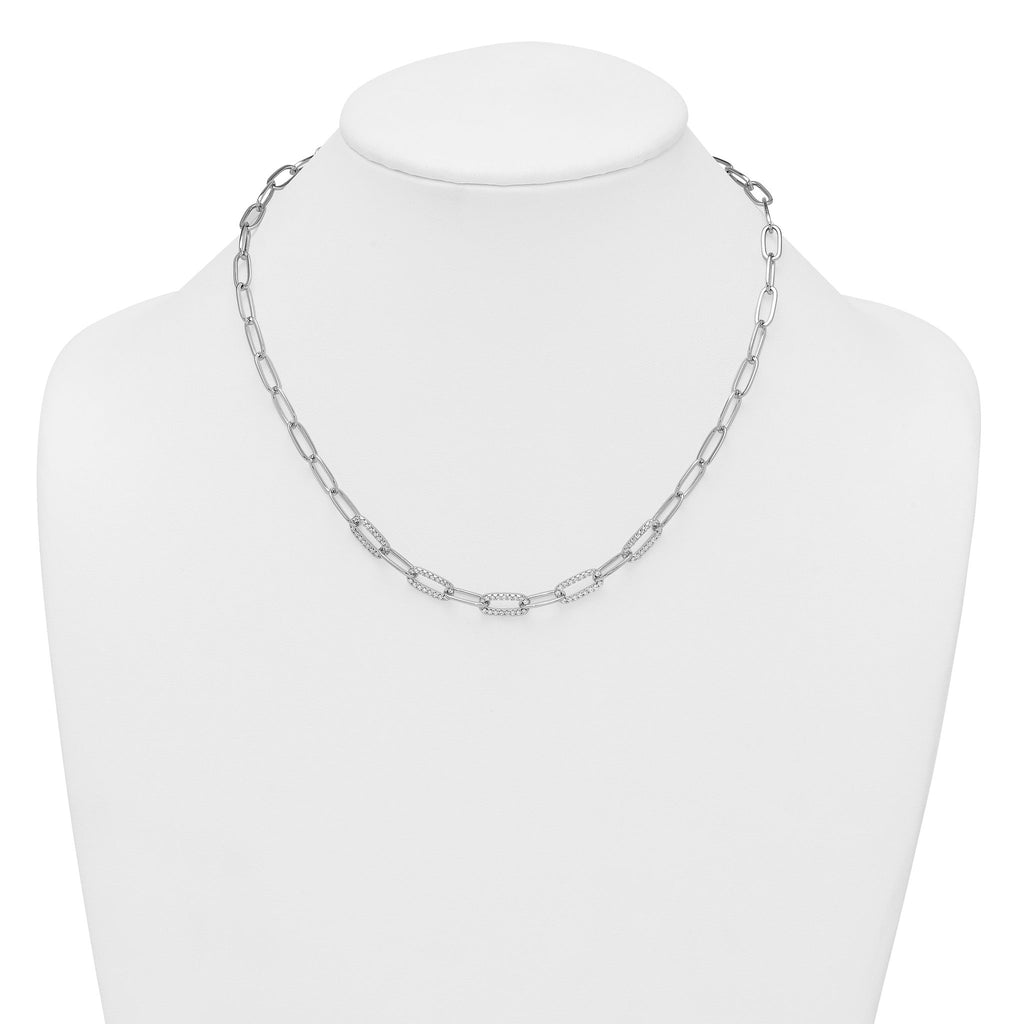 Sterling Silver Rhodium-plated Polished Fancy CZ Paperclip Chain 18 Inch Necklace