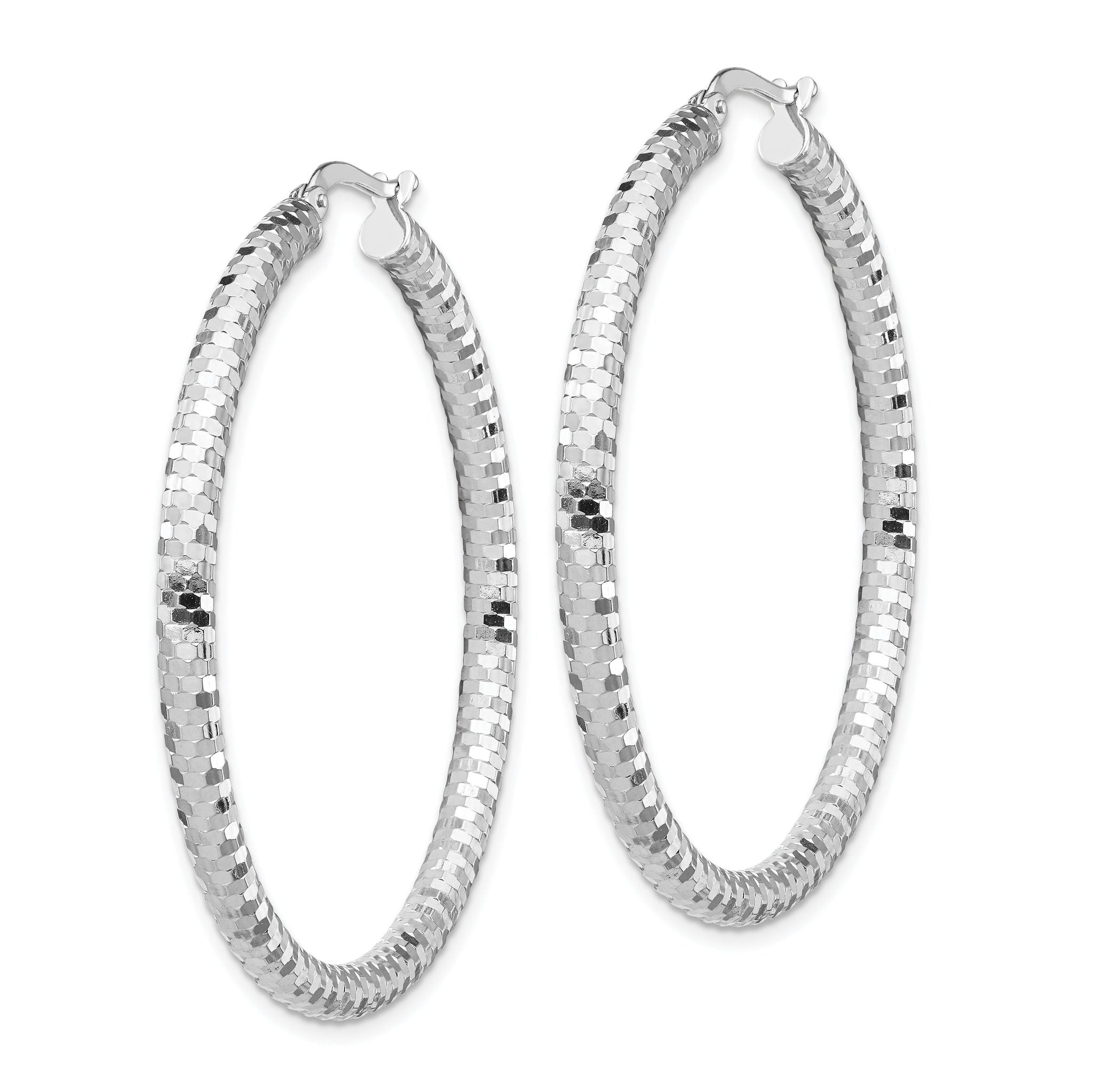 14k White Gold 3x35mm Diamond-cut Hoop Earrings Secondary image