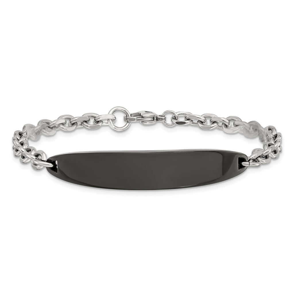 Stainless Steel Polished Cable Chain Black IP-plated ID Bracelet for Women
