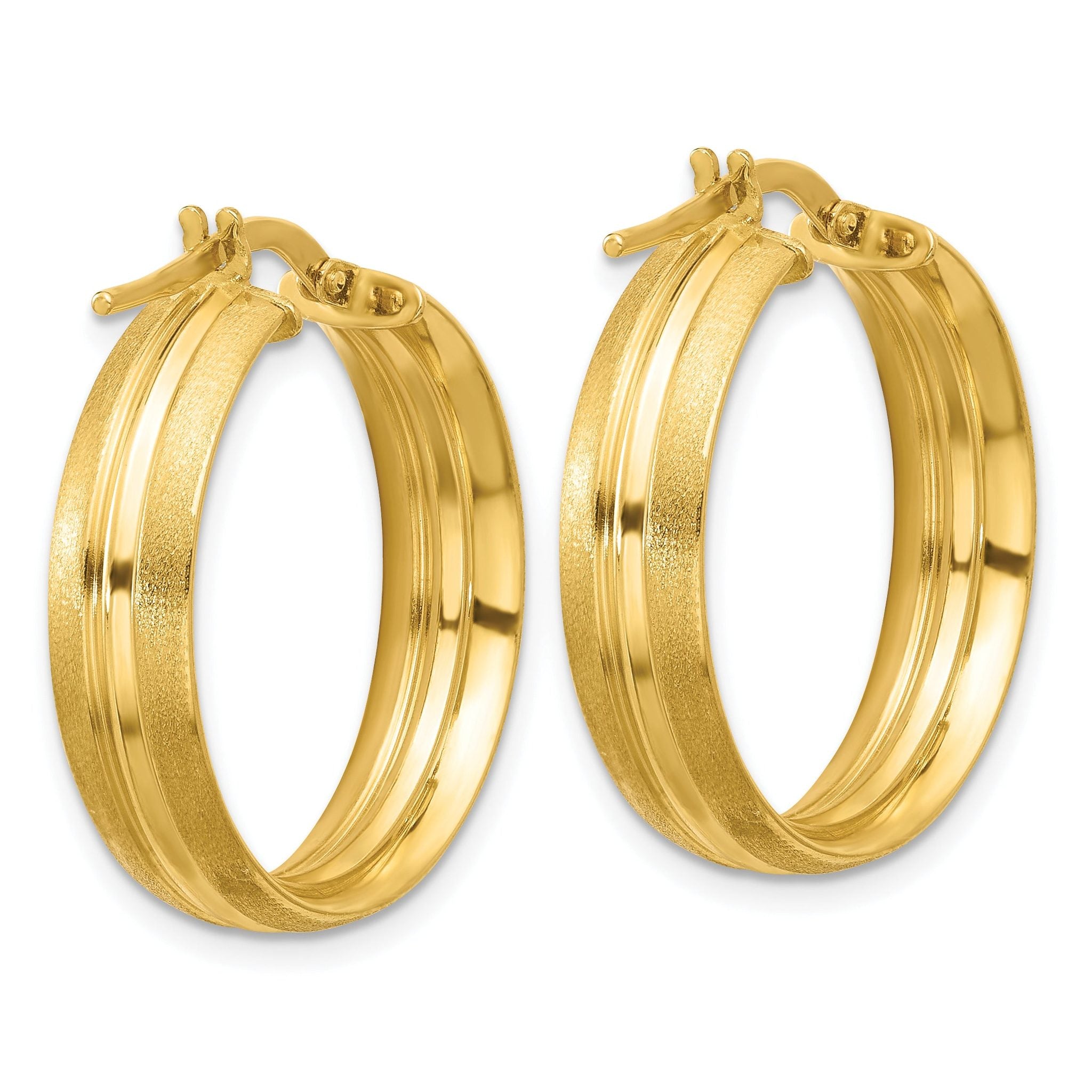 14K Polished and Satin Round Hoop Earrings