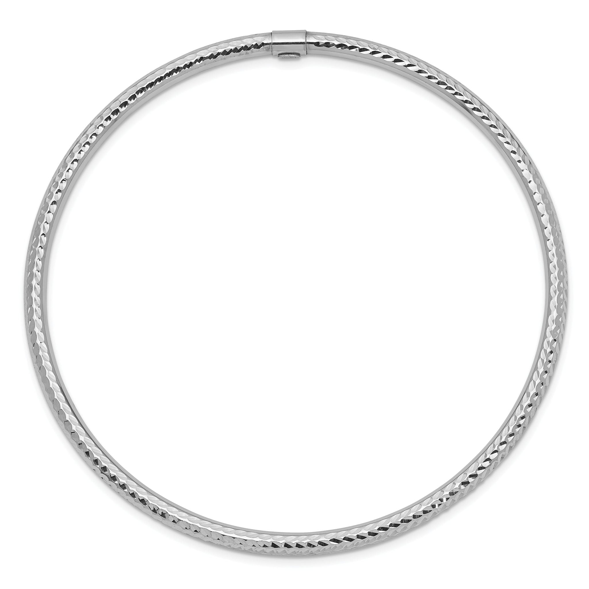14K White Gold Diamond-Cut Slip-On Bangle with Polished Finish Secondary image