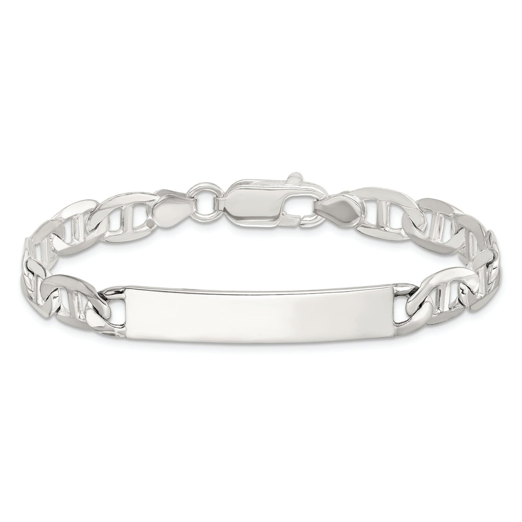 Sterling Silver Polished Engraveable Anchor Link ID Bracelet