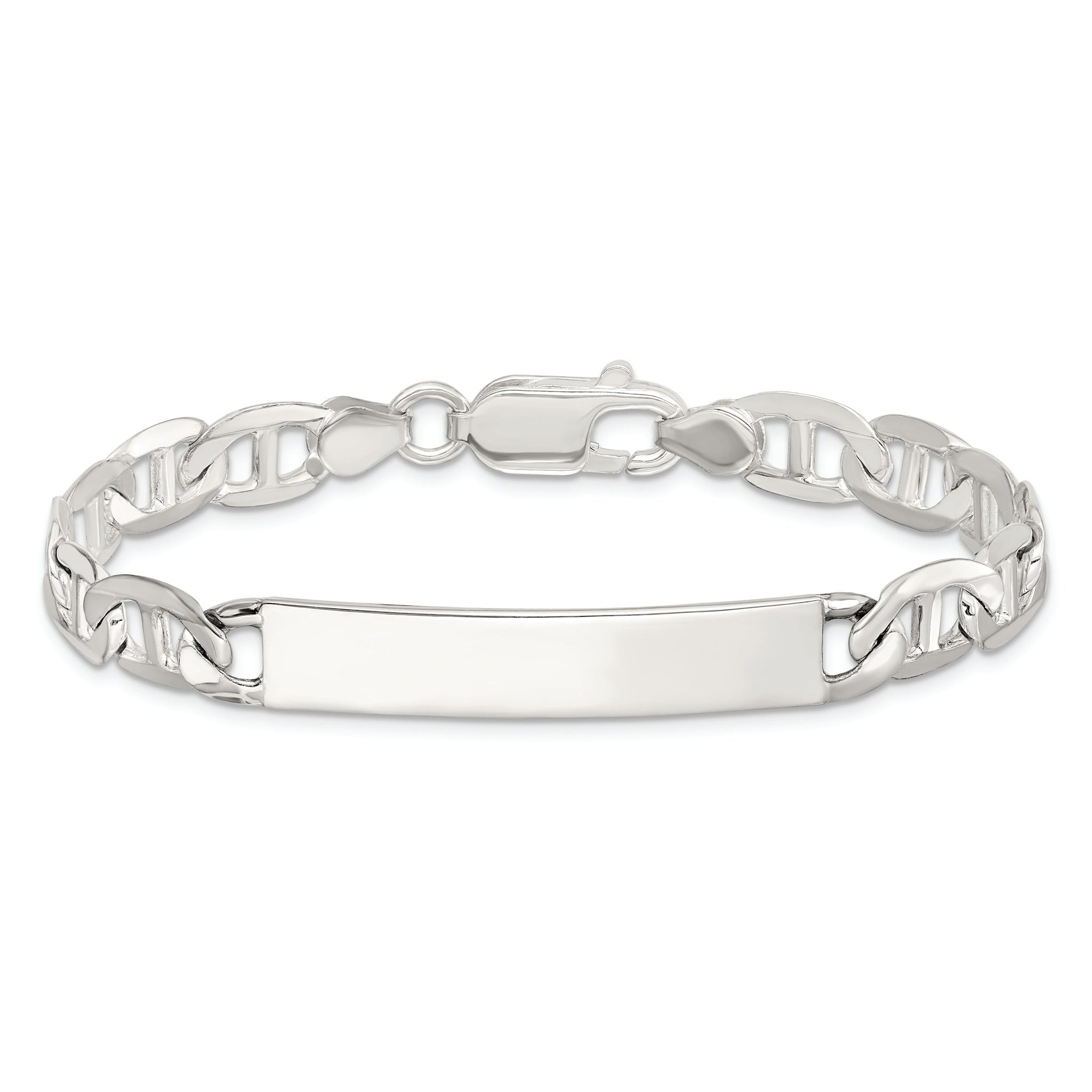 Sterling Silver Polished Engraveable Anchor Link ID Bracelet