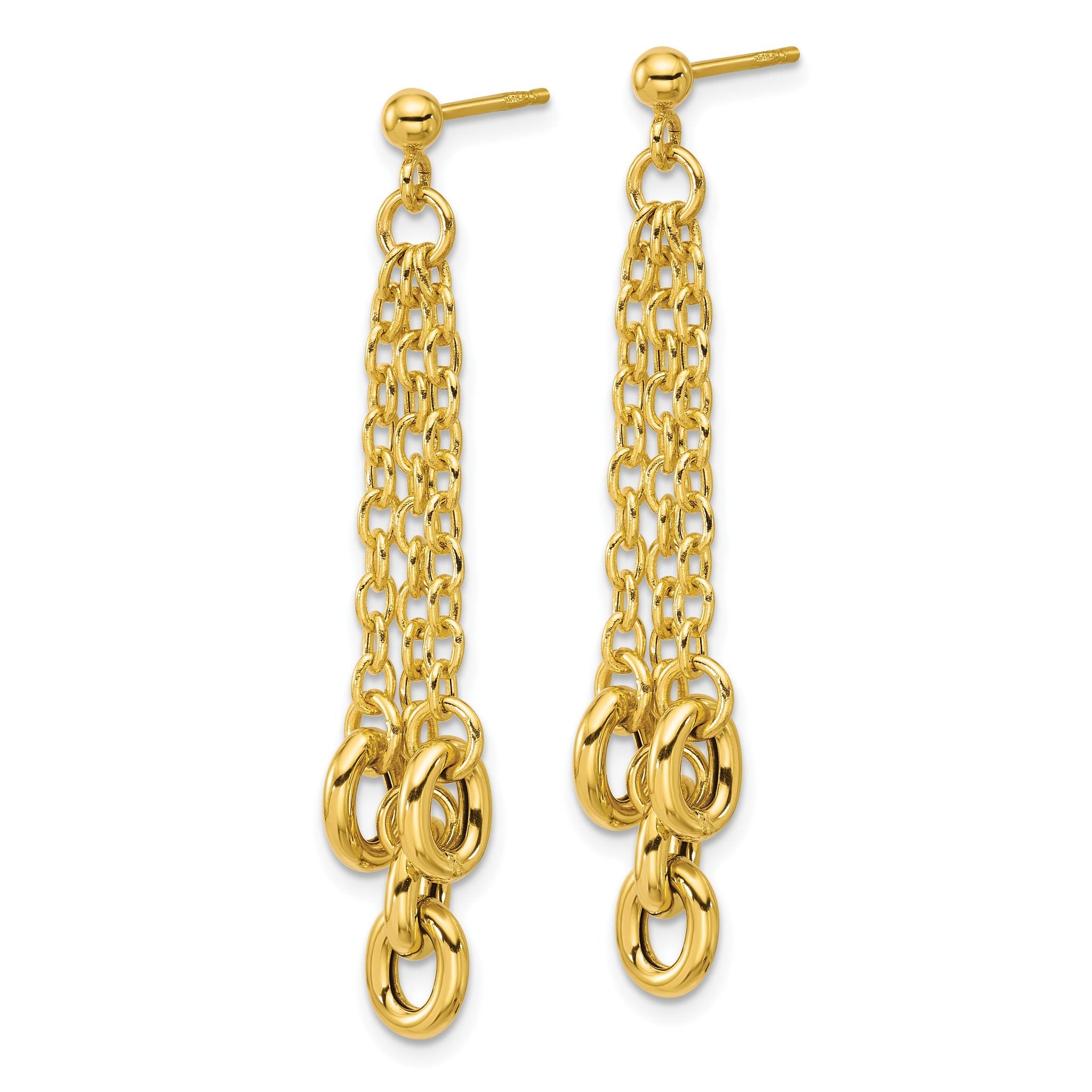 14K Polished Fancy 3-Strand Cable Link Post Dangle Earrings Secondary image