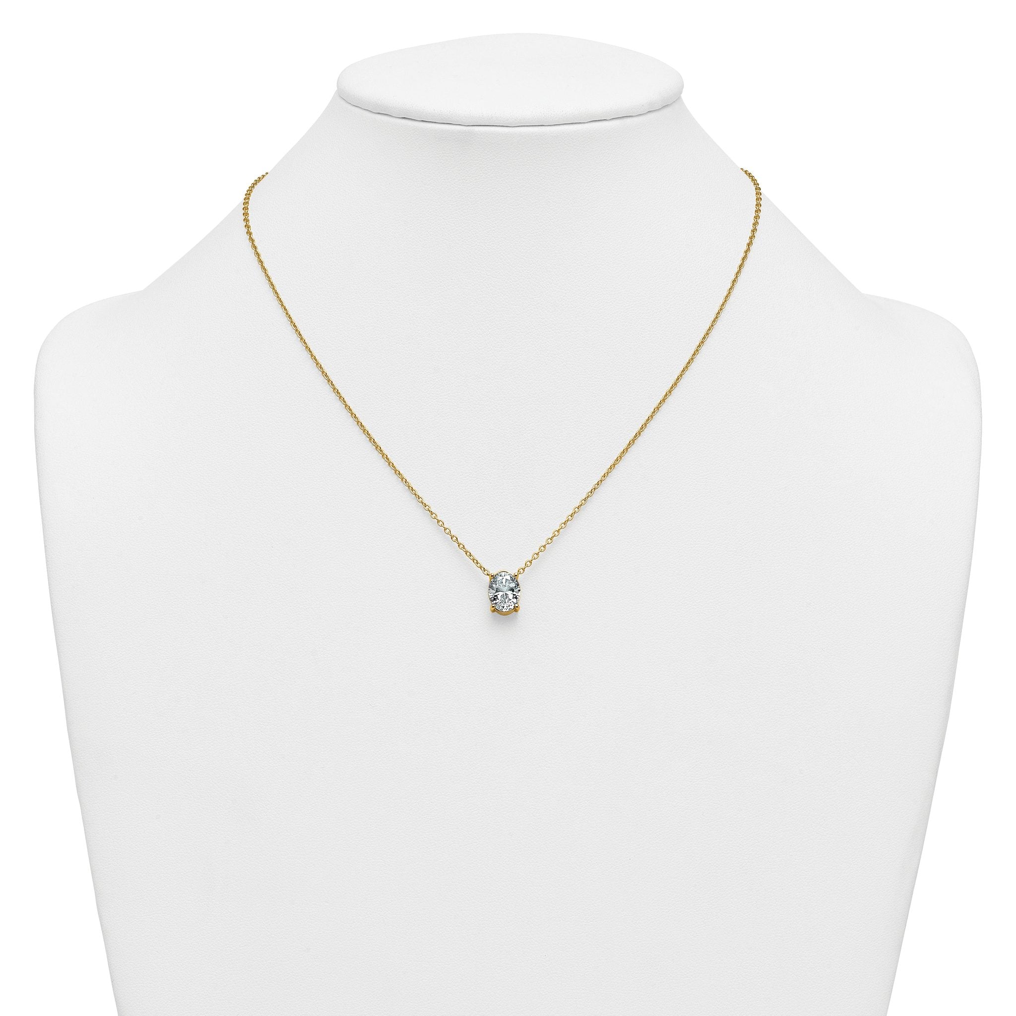 14k 3 carat Certified Lab Grown Diamond VS+ F+ Oval Complete Four Prong 18 inch Pendant Necklace