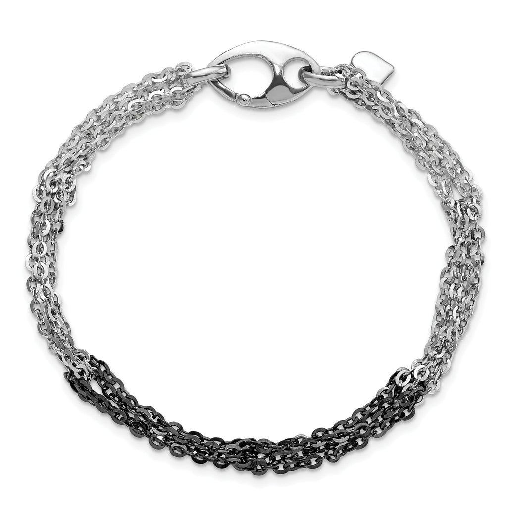 Sterling Silver Ruthenium & Rhodium-plated Fancy Chain Link Bracelet